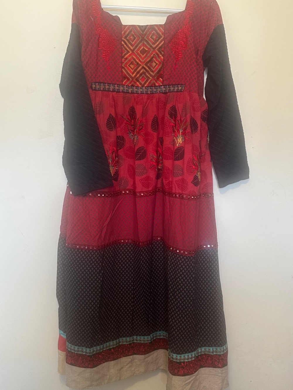 Boho Red & Black Floral Tiered Maxi Dress